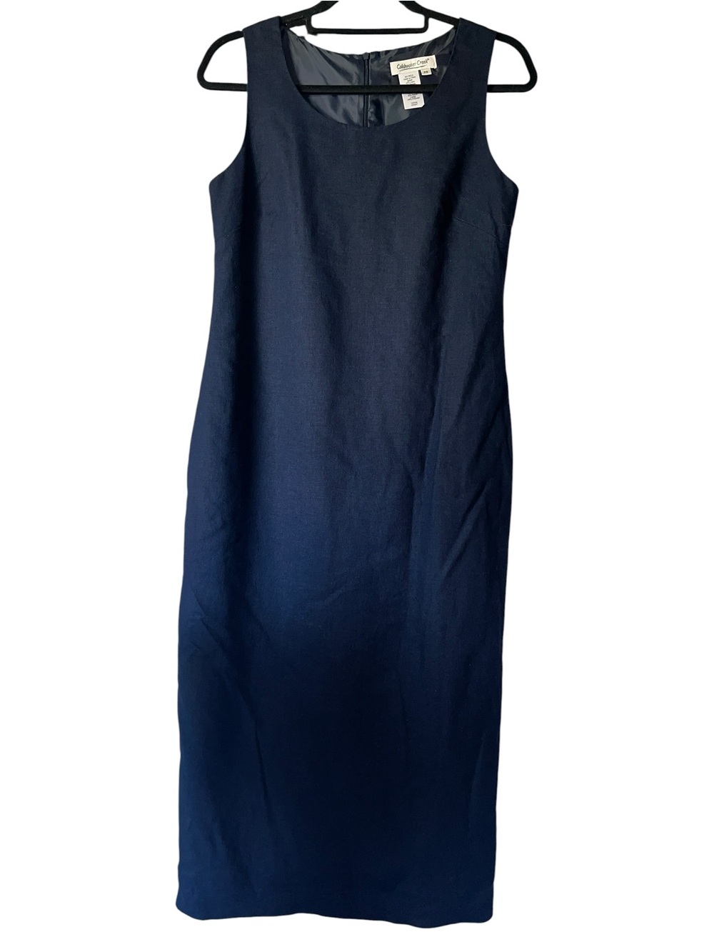 Coldwater Creek Linen Blend Sheath Dress Navy Sleeveless Lined P8 Midi